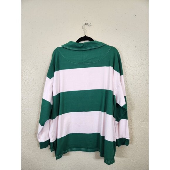 Free People Movement Rugby Shirt Striped Long Sleeve Pullover Top Green Pink M - Picture 2 of 6